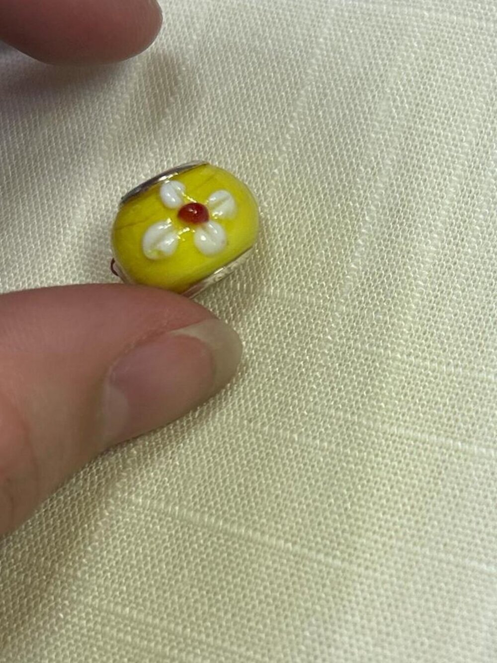 925 Sterling Silver Murano Glass Charm Beads Yellow Flower Set of 5